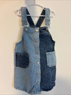 7 For All Mankind Two-Tone Denim Overalls Dress - Light & Dark Blue